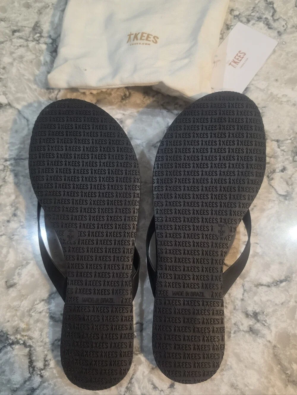 TKEES Black Slim Strap Flip Flop Sandals